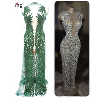 Applique de robe de mariée vintage de luxe, verte, rouge, argentée, avec strass, perles, pour toute la robe, WDP-076-3
