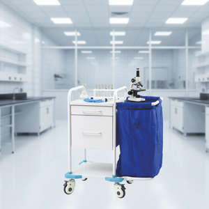 Pflegewagen CH-04 ABS-Arbeitsplatte mit Soft-Glasschutz, geräuscharmen Anti-Verwicklungsrollen, PVC-Medizinwagen mit Mülleimer und Infusionsständer - Product Image 1