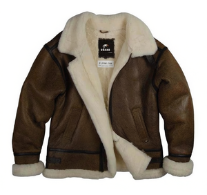 <b>Mens</b> B3 <b>Shearling</b> Flying Bomber Casual Genuine Leather <b>Jacket</b> Aviator Flight Vintage Sheepskin Fashion Winter <b>Jacket</b> OEM - Product Image 1