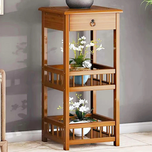 Modern 2-Tier <strong>Bamboo</strong> <strong>Bedside</strong> Sofa Coffee End <strong>Table</strong> with Drawer Plant Display Storage Shelf Unit Lacquer Finish Home Furniture - Product Image 2