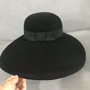 Vintage Fedora Hats Women Wool Round Top Black Wide Brim Fedora Hat - Product Image 2