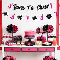 Born to Cheer Banner-Set Cheerleading-Party-Dekorationen Cheer-Themen-Party-Dekoration Hot Pink Schwarz Glitzerpapier