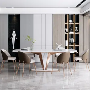 现代简约高端进口亮光豪华石板长方形餐桌