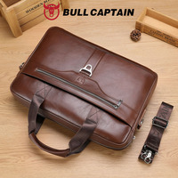 BULLCAPTAIN - Maletín de Negocios de Cuero Genuino de Lujo, Gran Capacidad, Informal, para Hombre, de Alta Gama, para Viajes, Simple, para Computadora
