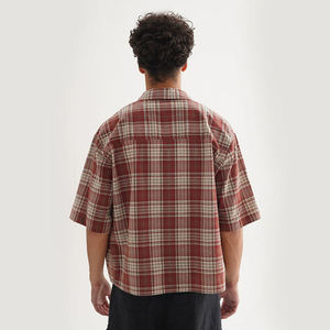 High Quality Cotton Boxy Cropped Short Sleeve Plaid <strong>Shirt</strong> Casual Fashion Cropped <strong>Check</strong> Button up <strong>Shirt</strong> for Men - Product Image 3