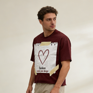 Camisetas creativas para hombre OEM <span class=keywords><strong>de</strong></span> algodón grueso con estampado <span class=keywords><strong>de</strong></span> notas, hombros caídos, estilo oversize y corte holgado para streetwear - Product Image 3