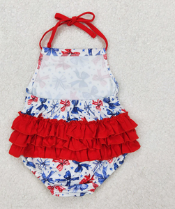 Sibling Baby Girls 4th of July Bows Halter Rompers Dresses - Product Image 3
