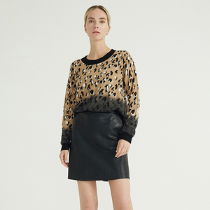 2020 invernale da <span class=keywords><strong>donna</strong></span> maglione Pullover 100% in Cashmere da <span class=keywords><strong>donna</strong></span> con stampa leopardata a girocollo oversize da <span class=keywords><strong>donna</strong></span> - Product Image 3