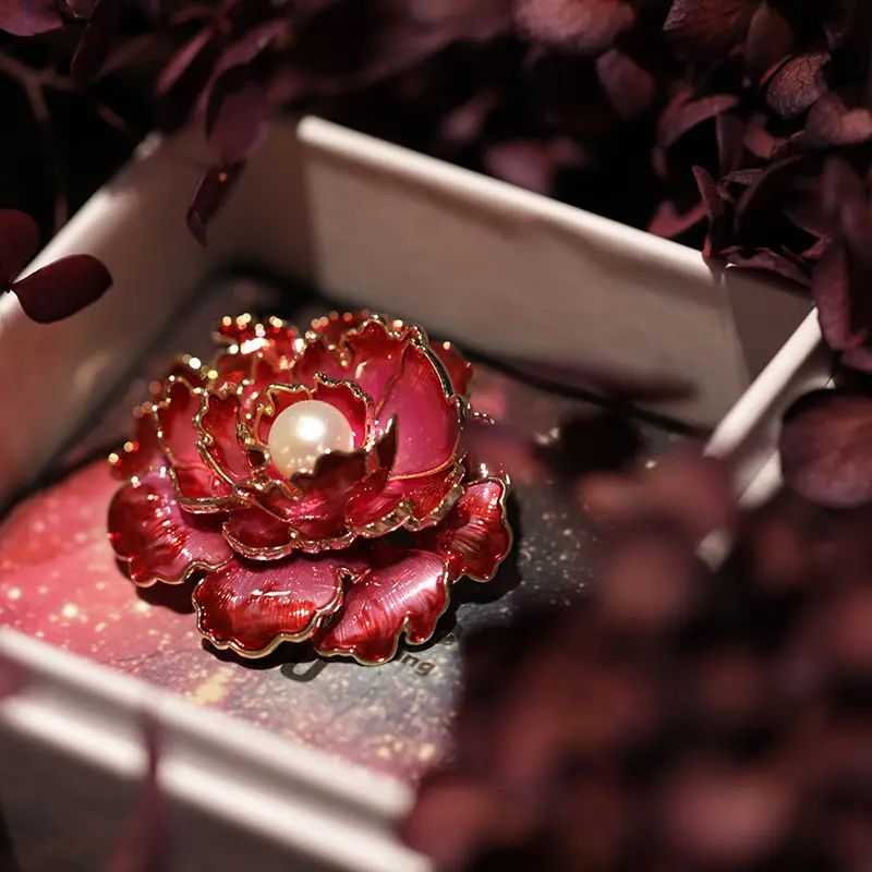 XILIANGFEIZI Fashion Jewelry Chinese Style Luxury Vintage Enamel Natural Freshwater Pearl Peony Brooch Ladies Pin