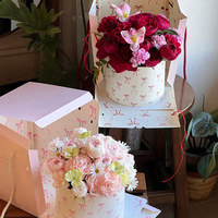 Boîte à fleurs rigide jetable écologique et imperméable avec poignée, logo personnalisé, couleur, nœud ondulé, design circulaire complet