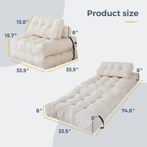MAXYOYO Single Beige Folding Sofa Bed Convertible Sleeper Chair Pillow <strong>Foldable</strong> <strong>Mattress</strong> Back Support Portable Chair Living Room - Product Image 2