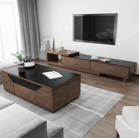 Table basse en noyer Offre Spéciale avec 4 tabourets et poufs de rangement table basse élévatrice pliante multifonctionnelle