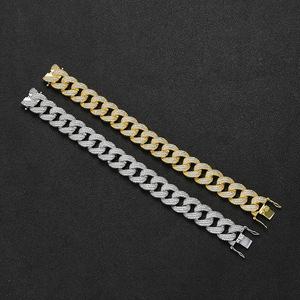 สร้อยคิวบาสำหรับผู้ชาย, สร้อยข้อมือคิวบาสามแถวขนาด 19 มม., สร้อยคอแฟชั่นเทนจิงแบบแถวเดียว - Product Image 1