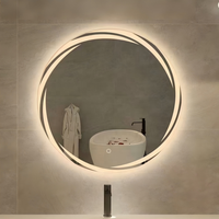 Miroir de salle de bain circulaire intelligent mural avec fonction de détection de mouvement, sans cadre, IP65, pour hôtel