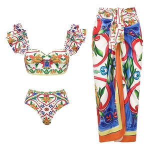 Ensemble 3 pièces Maillots de bain imprimés pour femmes Maillot de bain de plage à volants 2024 Maillot de bain mode pour femmes Maillot de bain - Product Image 2