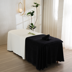 Juego de sábanas de mesa de masaje suave negro a granel incluye sábana plana de masaje o sábana bajera y cubierta de descanso facial - Product Image 2