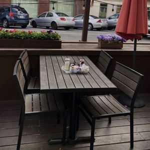 Ensemble de salle à manger d'extérieur pour restaurant, tables et chaises en aluminium et polybois, table ronde en plastique vieilli pour café et <span class=keywords><strong>bistrot</strong></span> - Product Image 4