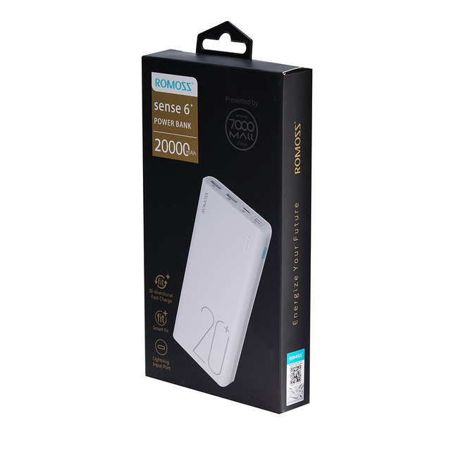 ROMOSS Sense 6+ 20000mAh Power Bank With QC3.0 Two-way Fast Charging External Battery Portable Charge for Phones Tablet PD 18W