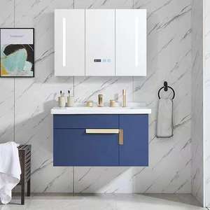 YALIG Ensemble de lavabo de salle de bain moderne en MDF résistant à l'eau, personnalisé, avec organisateur, meuble-lavabo flottant, meuble de salle de bain pour le maquillage - Product Image 4