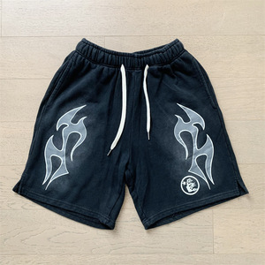 Custom 100% Cotton French Terry Acid-washed <b>Shorts</b>, Distressed Embroidered <b>Patch</b> Print, Sports Fleece Tracksuit, Unisex <b>Shorts</b> - Product Image 3