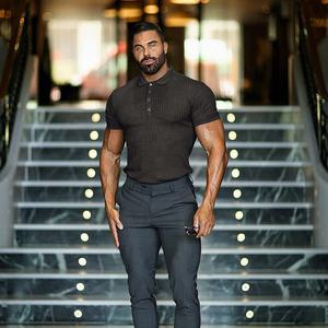 Chemises de golf anti-rides pour hommes de <span class=keywords><strong>grande</strong></span> <span class=keywords><strong>taille</strong></span> T-shirts musculaires en tricot côtelé Chemisier à col Vêtements d'entraînement Chemise <span class=keywords><strong>Homme</strong></span> Polo Shirt - Product Image 5