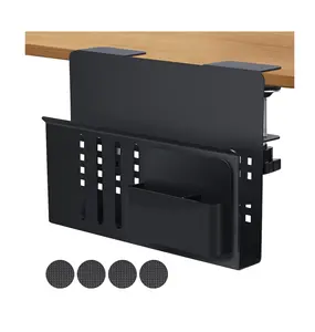 Suporte de arquivo lateral de mesa sob a montagem de mesa com suporte de caneta magnética, sem bandeja de gerenciamento de cabos de perfuração