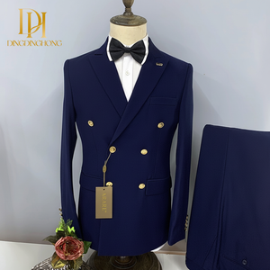 Ensemble de costume formel pour <span class=keywords><strong>homme</strong></span>, double boutonnage, tissu peigné, <span class=keywords><strong>pantalon</strong></span> à braguette zippée, pour mariage et bureau - Product Image 2