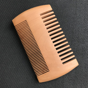 Peigne double face en bois de pêche naturel, antistatique, à dents fines et larges, pour cheveux bouclés, peigne à barbe en bois écologique - Product Image 2
