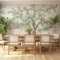 Papier peint non tissé mural Paysage Lacustre et Arbres, Taille personnalisée, Décoration murale élégante style Chinoiserie pour Salon, Chambre, Hall d'hôtel