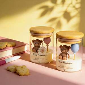 Bougie parfumée en verre en forme d'ours mignon avec couvercle en bambou, bougie d'aromathérapie, décoration d'intérieur et cadeau d'anniversaire pour enfants et femmes - Product Image 4