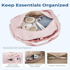 Ultra-Lightweight Ventilated Gym Tote Duffel <strong>Bag</strong> Large Capacity Pastel Pink Polyester, Mesh Side Pocket&amp;Hand Carry Handle - Product Image 3