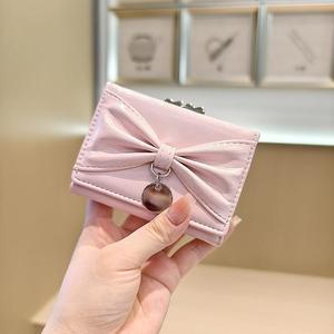 Japanese Style Fashion Bowknot Portable Wallet Women's High-end Bright Leather Three-fold Coin <b>Purse</b> Multi-function Short - Product Image 6
