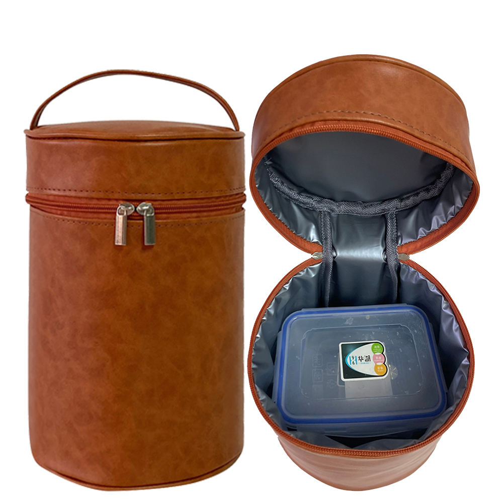 Newest Round Barrel Cooler Bag PU Leather Warm Bucket Student