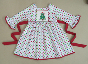 Robe de Noël smockée pour bébé fille, à pois, broderie arbre, manches bouffantes, tenue de fête pour tout-petit, robe vintage - Product Image 6
