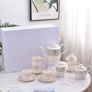 Nordic Luxurious Fine White and Gold Diagonal Ceramic Coffee and Tea <b>Set</b> - Product Image 1