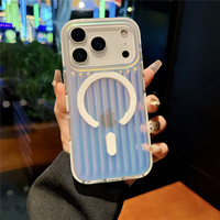 Casing Magnetik Motif Garis Bergelombang Gradient Laser untuk Iphone 18 Pro Max 17 Air 16
