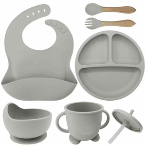 Newsun 아기 용품 및 귀여운 턱받이를 먹는 제품 실리콘 아기 기원 흡입 접시 숟가락 먹이 세트 - Product Image 1
