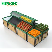 Nieuwe moderne luxe design zware dubbelzijdige meerlaagse houten supermarkt displaystandaard groente- en fruitrek ISO9001