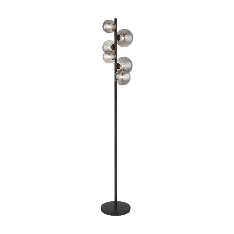 Design de luxo moderno personalizado fumado vidro metal lâmpada do assoalho luz 3000K 155cm 6 lâmpadas lâmpada do assoalho para venda