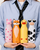 Botol minum vakum isolasi stainless steel untuk anak-anak, anti bocor, bebas BPA, bergambar kartun hewan lucu