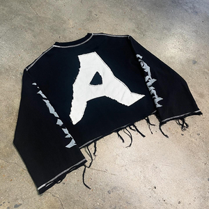 Camiseta de Manga Larga con Logotipo Personalizado, Algodón Grueso, Impresión DTG, Bajo Deshilachado, Lavado en Contraste, Estilo Oversize, Hip Hop, Streetwear - Product Image 2