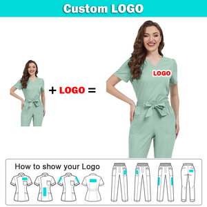 Tenues médicales personnalisées avec logo, douces, respirantes, confortables, extensibles, uniformes de santé pour les médecins, les infirmières, ensemble de blouses à col en V unisexe - Product Image 2