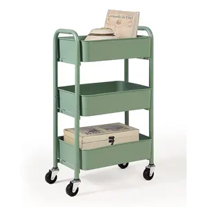 Factory Supply 3 Tier Metal Utility Cart Mobile Trolley Cart Storage Rolling Cart for Home with Handle