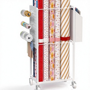 Gift Wrapping Station Metal Premium Steel Lockable Wheels Large Capacity <strong>Storage</strong> Organizer for Gift Wrapping Paper <strong>Drawings</strong> - Product Image 1