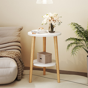 Mesa de centro redonda pequeña con superficie de madera, de doble capa, minimalista, para sala de estar, para el hogar, para el balcón - Product Image 4