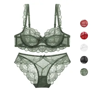 Sexy Kant Ultra Dunne Transparante Bh En Slipje Set Grote Maat Ondergoed Set Lingerie Vrouwen Bras Abcd E Cup 95C 95D