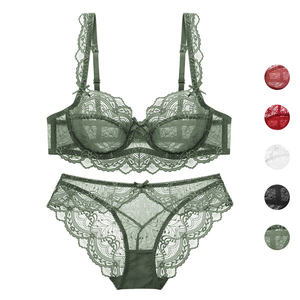 Conjunto de sujetador y bragas transparentes ultrafinos de encaje Sexy, conjunto de ropa interior de talla grande, lencería para mujer, sujetadores a B C D E Cup 95C 95D - Product Image 1
