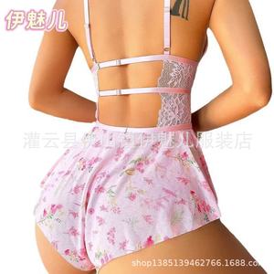 European and American export-grade body <b>shaping</b> bow patchwork lace mesh print backless see-through sexy lingerie <b>bodysuit</b> - Product Image 4
