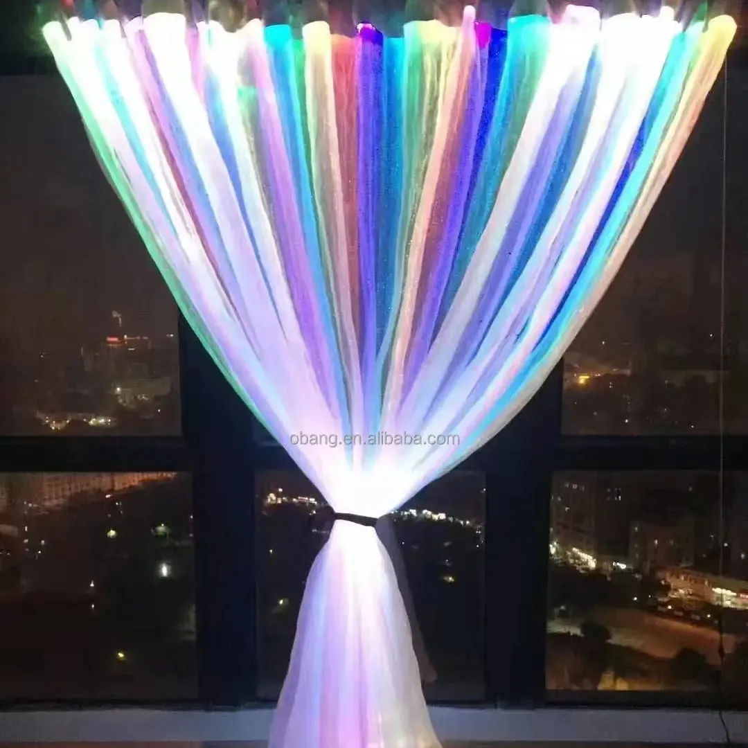 Düğün dekorasyon LED ışıklı Fiber optik kumaş elbiseler için Light Up Fiber optik giyim kumaş ile RGB LED kontrol