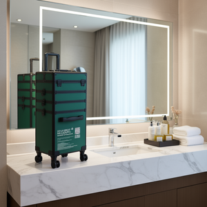 Maleta de Maquillaje con Ruedas de Aluminio, Estilo Barra, Color Verde Oscuro, Bolsa de Cosméticos de Gran Capacidad, Diseño Moderno, Cierre con Pestillos - Product Image 2